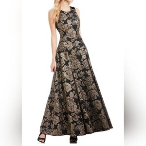 Elegant Black and Gold Floral Dress